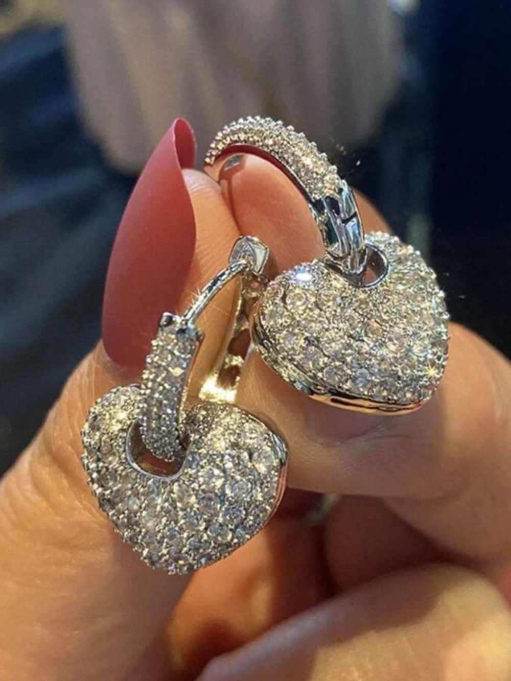 Silver Pave Heart Drop Earrings - Sparkling Crystal CZ